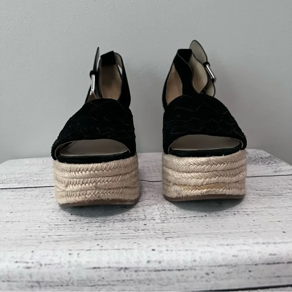 Marc Fisher Black Espadrille Platform Wedge Sandals Size 6M